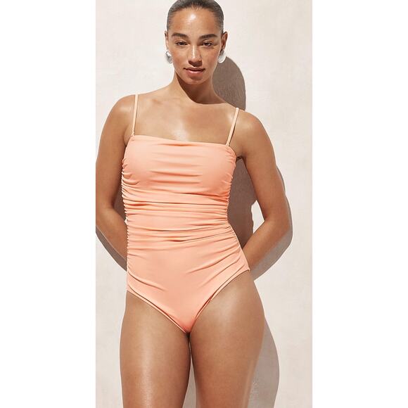 NWT J. Crew Ruched Bandeau One Piece Swim Suit 14 Peach One Piece J.Crew BC115 - Picture 2 of 5